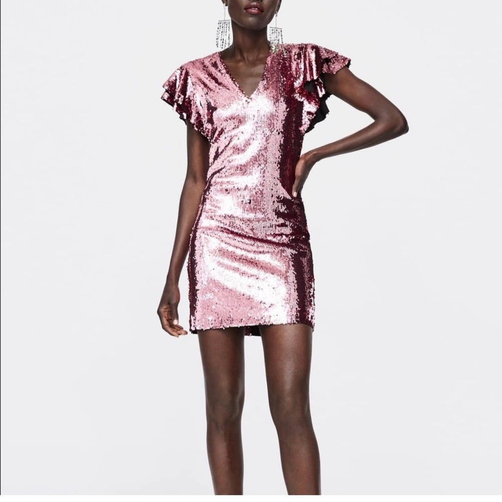 Zara Shimmering Pink Mini Dress